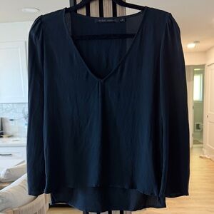 Merritt Charles Black Silk Long Sleeve V-Neck Blouse | Size Small | Made in USA